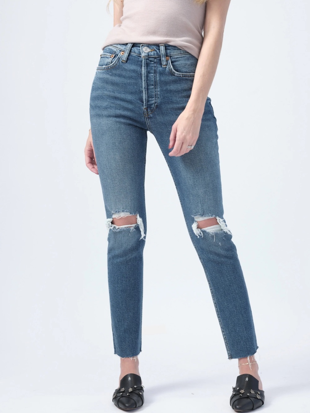 NWOT Re/Done Comfort Stretch High Rise Jean in Dusk Destroy size 25
